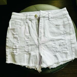 SHEIN White Distressed Jean Shorts Casual Style
